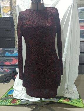 Love Culture Burgundy Long-Sleeve Sequin Bodycon Dress
